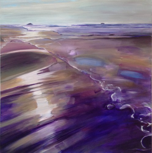 Purple Beach 2014, Acrylic on canvas, with frame, 39.25
