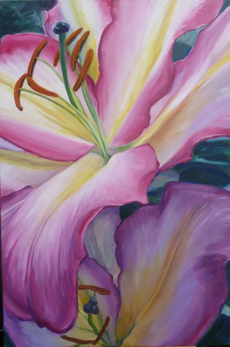 Open Wide Pink Lilies, 2013, Acrylic on canvas, 47.25