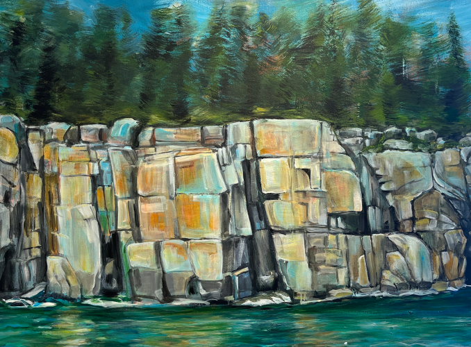 Block Chain, Acrylic on canvas, 30 in. x 40 in. x 1.5 in. for sale at Artemis Gallery, Northeast harbor 