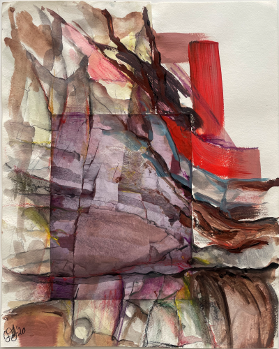Embankment With Red Swath, Mixed Media on Paper,  16in. x 20in., framed $300