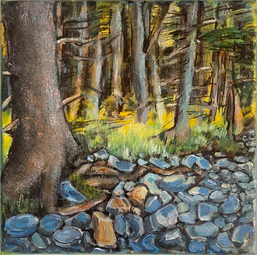 Round Rocks & Forest, 2023, Acrylic on canvas, 8 in. x 8 in. sold